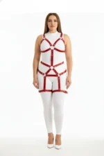 Plus Size Red Women's Leather Harness Set with Garter Belt Body Accessory - SH750