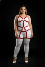 Plus Size Red Women's Leather Harness Set with Garter Belt Body Accessory - SH750 - Image 2