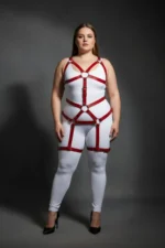 Plus Size Red Women's Leather Harness Set with Garter Belt Body Accessory - SH750 - Image 3