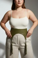 Plus Size Khaki Women's Belt with Tassel Detail, Wide Leather - SH755 - Image 5