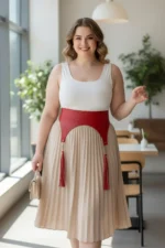 Plus Size Red Women's Leather Corset Design with Belt and Tassel Detail - SH755