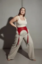 Plus Size Red Women's Leather Corset Design with Belt and Tassel Detail - SH755 - Image 4