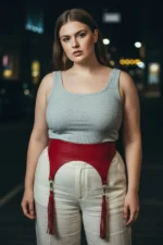 Plus Size Red Women's Leather Corset Design with Belt and Tassel Detail - SH755 - Image 5