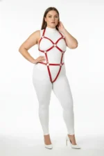 Plus Size Red Women's Harness Set Full Body Leather Fantasy Accessory - SH759