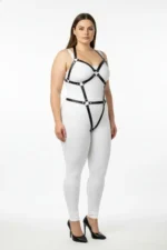 Plus Size Black Women's Full Body Leather Harness Set with Ring Detail Fantasy Accessory - SH759 - Image 2