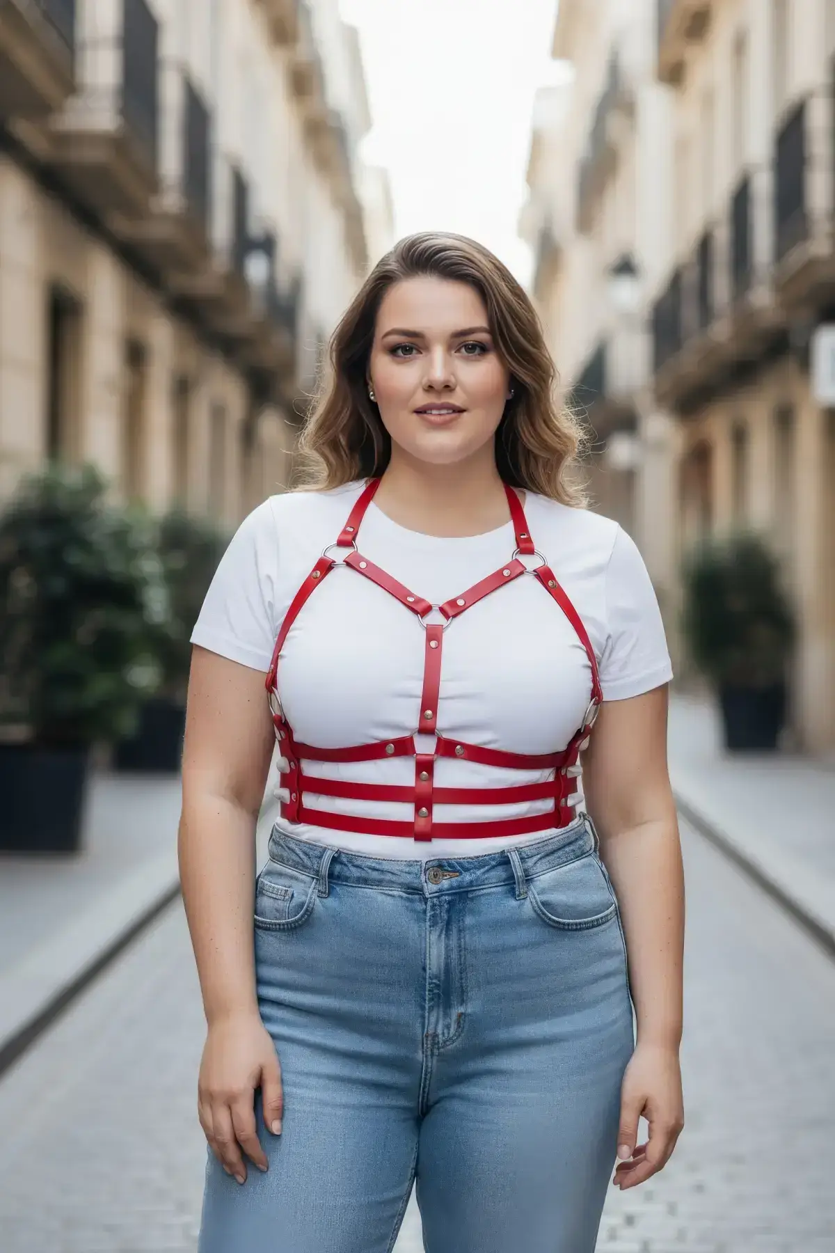 Plus Size Red Women's Leather Belt Harness Corset Style Body Accessory - SH760