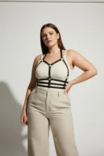 Plus Size Black Women's Leather Harness with Metal Details - SH760 - Image 4