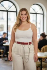 Plus Size Women's Leather Belt with Ring and Chain Detail - SH779