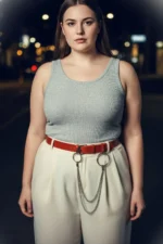 Plus Size Women's Leather Belt with Ring and Chain Detail - SH779 - Image 4