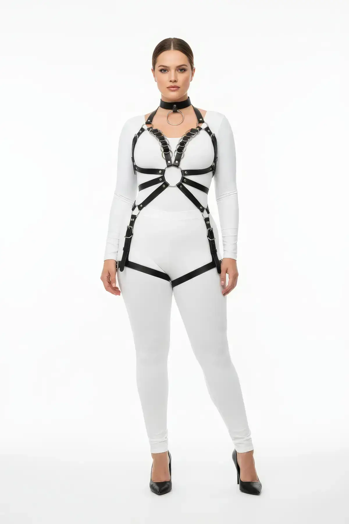 138743.webp Plus Size Black Women's Harness Set Full Body Leather Stylish Design - SH781 - Image 1