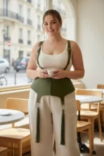 Plus Size Khaki Women's Belted Corset-Style Shoulder Strap Tassel Detail - SH787