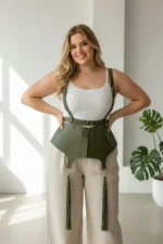 Plus Size Khaki Women's Belted Corset-Style Shoulder Strap Tassel Detail - SH787 - Image 3