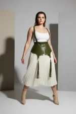 Plus Size Khaki Women's Belted Corset-Style Shoulder Strap Tassel Detail - SH787 - Image 4