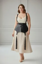 Plus Size Black Women's Leather Corset Belt with Shoulder Straps and Tassel Detail - SH787 - Image 3