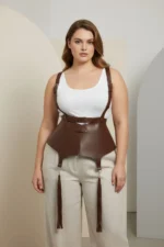 Plus Size Brown Women's Belt Corset Style Strappy Tassel Detail Leather - SH787 - Image 3