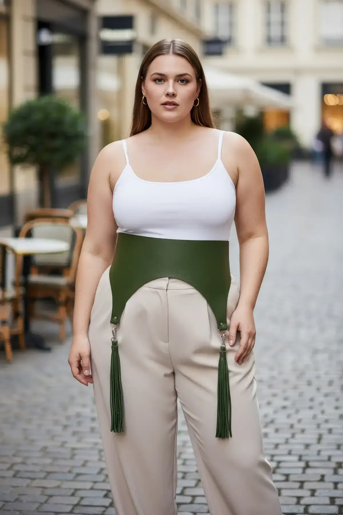 Plus Size Khaki Women's Belt Corset Style with Tassel Detail - SH788