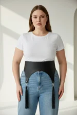 Plus Size Black Women's Wide Corset Style with Tassel Detail - SH788 - Image 3