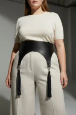 Plus Size Black Women's Wide Corset Style with Tassel Detail - SH788 - Image 5