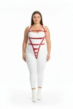 Plus Size Red Women's Harness Set with Adjustable Belt, Leather Fancy Accessory - SH790