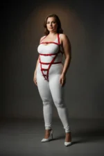 Plus Size Red Women's Harness Set with Adjustable Belt, Leather Fancy Accessory - SH790 - Image 3