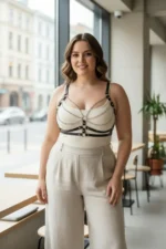 Plus Size Black Women's Leather Body Harness with Chain Detail - SH808