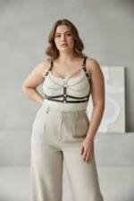 Plus Size Black Women's Leather Body Harness with Chain Detail - SH808 - Image 2