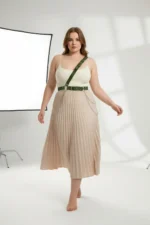 Plus Size Khaki Women's Leather Body Belt with Chain Detail - SH813 - Image 2