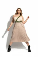 Plus Size Khaki Women's Leather Body Belt with Chain Detail - SH813 - Image 4