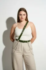 Plus Size Khaki Women's Leather Body Belt with Chain Detail - SH813 - Image 5
