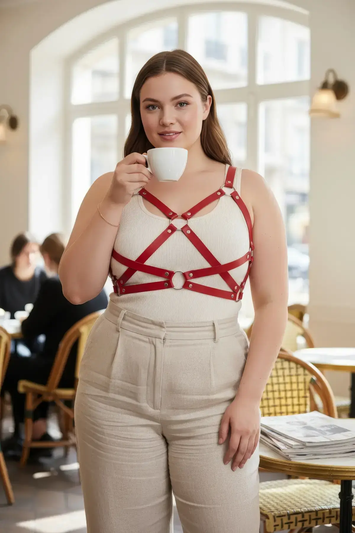 Plus Size Red Women's Leather Belt Corset Detail Body Accessory - SH816