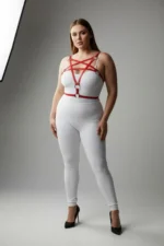 Plus Size Red Women's Leather Harness Set with Ring Detail Fantasy Accessory - SH821 - Image 2
