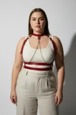 Plus Size Red Women's Leather Harness Body Accessory with Chain Detail - SH824 - Image 5