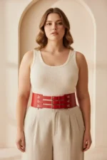 Plus Size Red Women's Belt Corset Model Wide Waist Multi-Buckle Leather - SH827 - Image 3