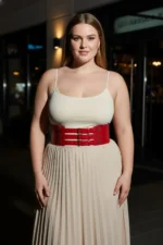 Plus Size Red Women's Belt Corset Model Wide Waist Multi-Buckle Leather - SH827 - Image 5