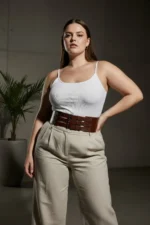 Plus Size Brown Women's Belted Wide Waist Corset Detail - SH827