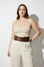 Plus Size Brown Women's Belted Wide Waist Corset Detail - SH827 - Image 4