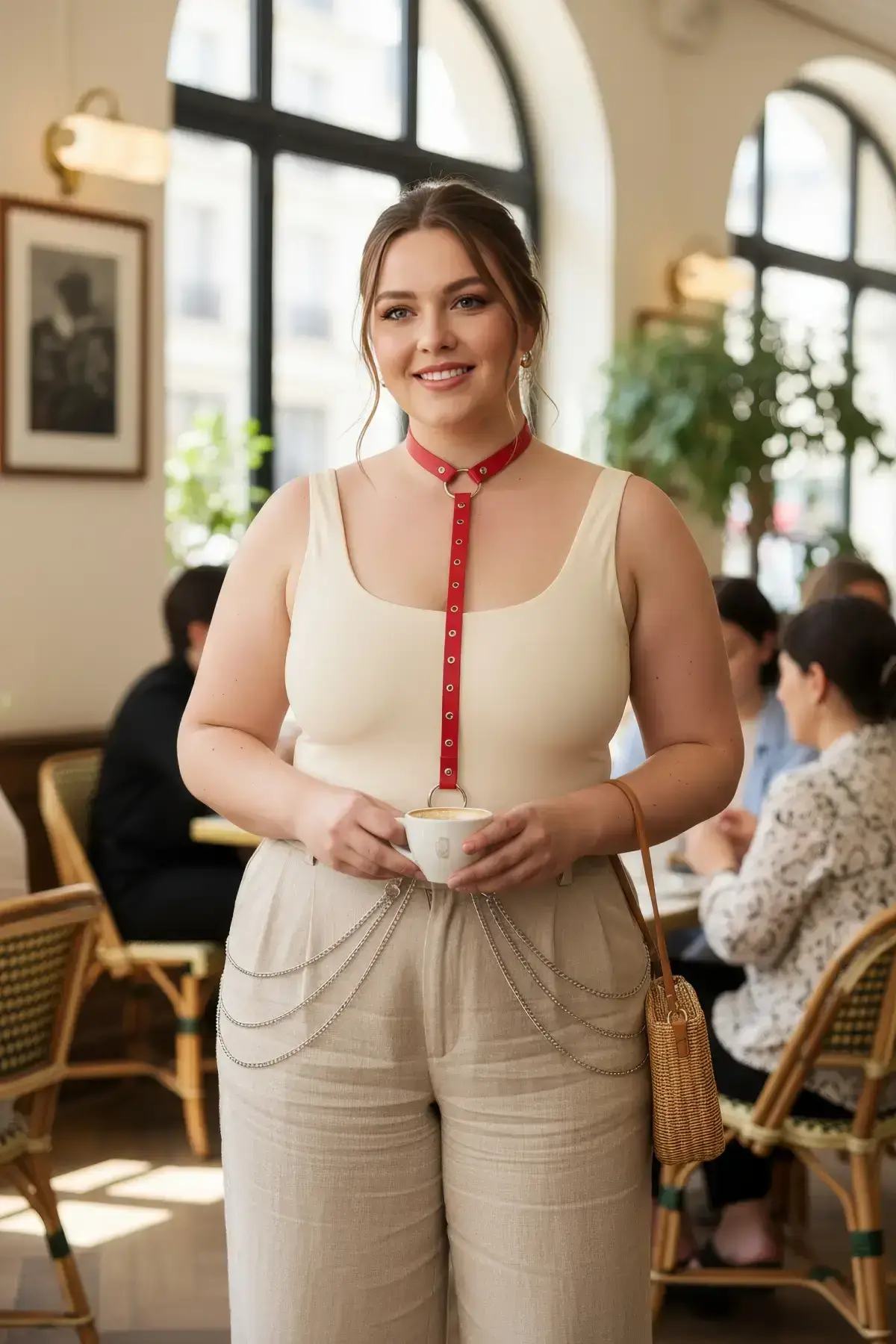 Plus Size Red Women's Leather Belt with Ring Detail Body Accessory - SH840