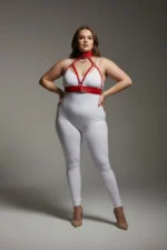 Plus Size Red Women's Harness Set Fantasy Leather Collar Detail Body Accessory - SH841