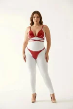 Plus Size Red Women's Harness Set Sexy Leather with Stud Details - SH849 - Image 2