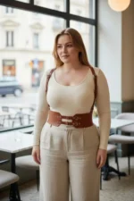 Plus Size Women's Leather Belted Corset Style with Double Buckle - SH853