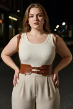 Plus Size Women's Leather Belted Corset Style with Double Buckle - SH853 - Image 5