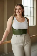 Plus Size Khaki Women's Corset with Belt and Lace-up Detail, Aesthetic Design - SH855 - Image 3