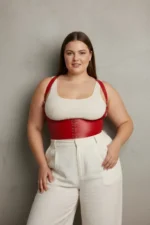 Plus Size Red Women's Belted Corset Style Shoulder Strap Dress - SH855 - Image 3