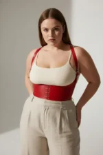 Plus Size Red Women's Belted Corset Style Shoulder Strap Dress - SH855 - Image 5