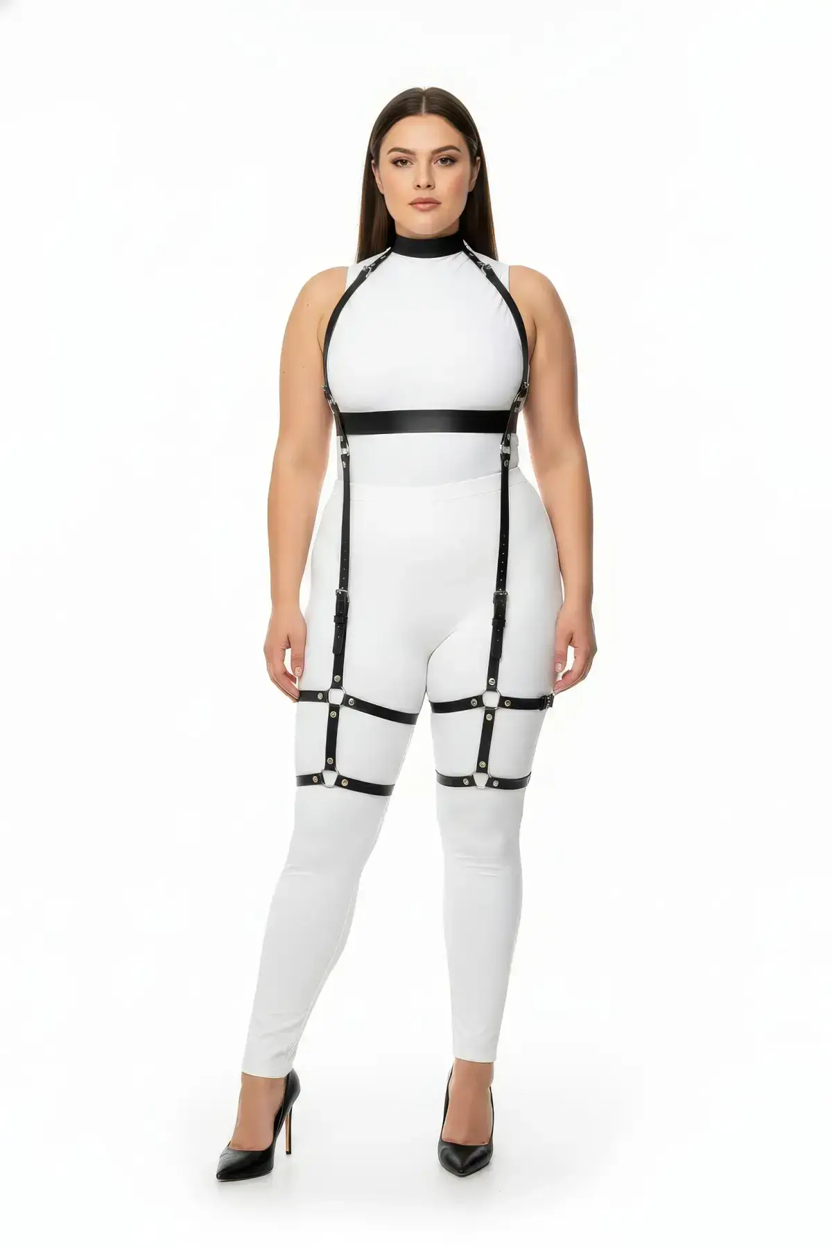 Plus Size Black Women's Leather Full Body Harness Set Stylish Body Accessory - SH864