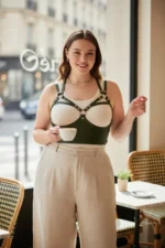 Plus Size Khaki Women's Leather Harness Body Belt with Rivet Detail - SH872