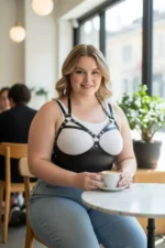 Plus Size Black Women's Leather Bra Harness Body Accessory with Belt and Ring Detail - SH872