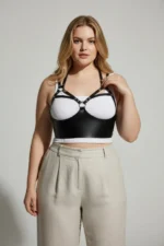 Plus Size Black Women's Leather Bra Harness Body Accessory with Belt and Ring Detail - SH872 - Image 4