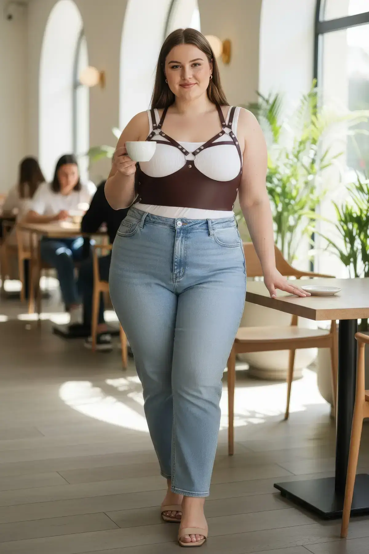 Plus Size Women's Belted Corset Style with Stud Details - SH872