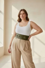 Plus Size Khaki Women's Wide Waist Belt Corset with Double Buckle Detail - SH875
